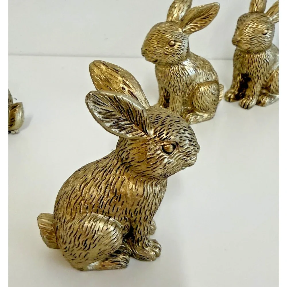 Gold Bunny Rabbit Figurines Set of 8 Mini Decorative Easter Farmhouse